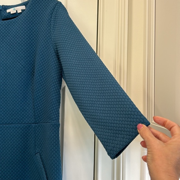 Boden Teal Blue Quilted Pattern Work Dress with  3 Quarter Sleeves sz.8R - Picture 8 of 13